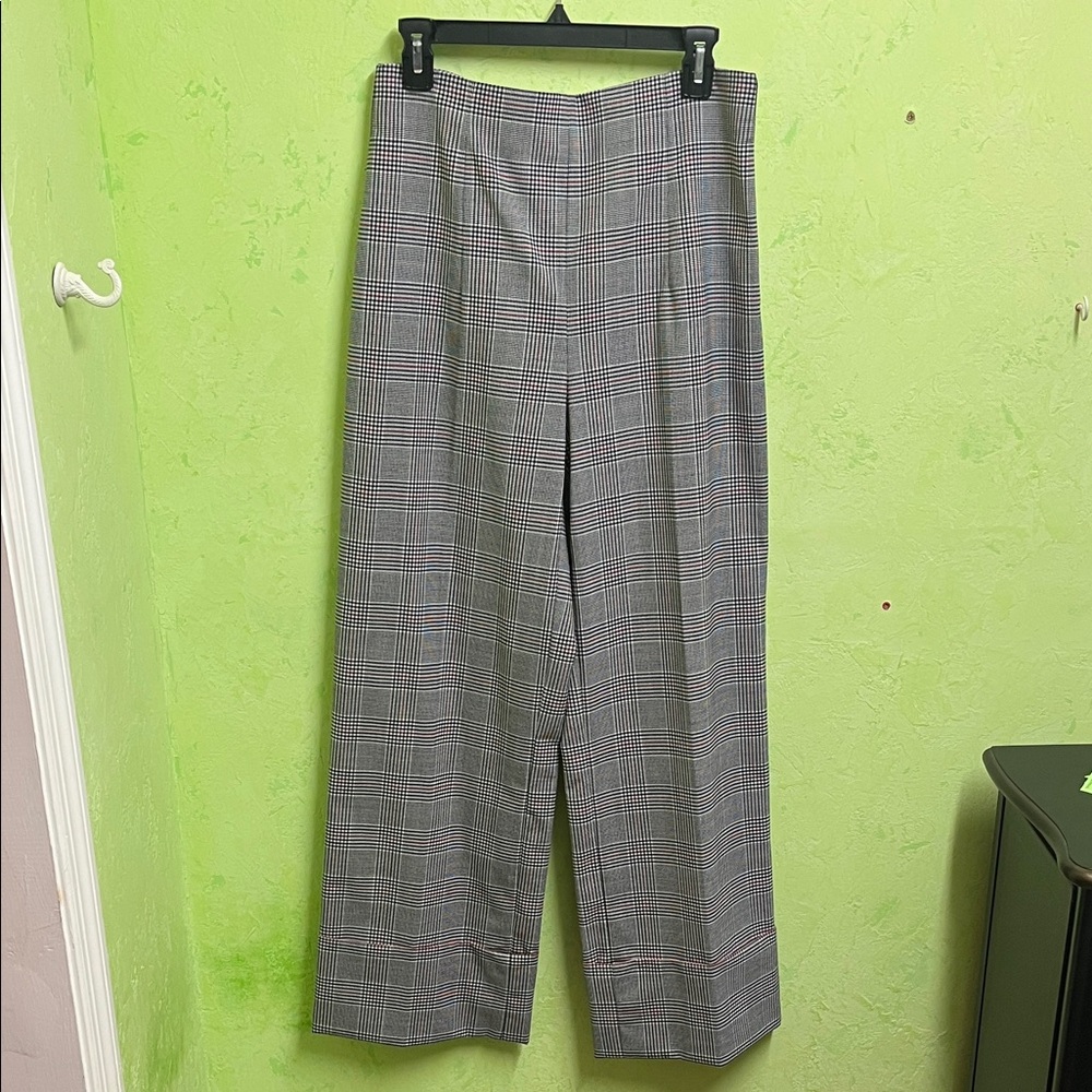Zara Woman Plaid Wide Leg Cuff Trouser Pants